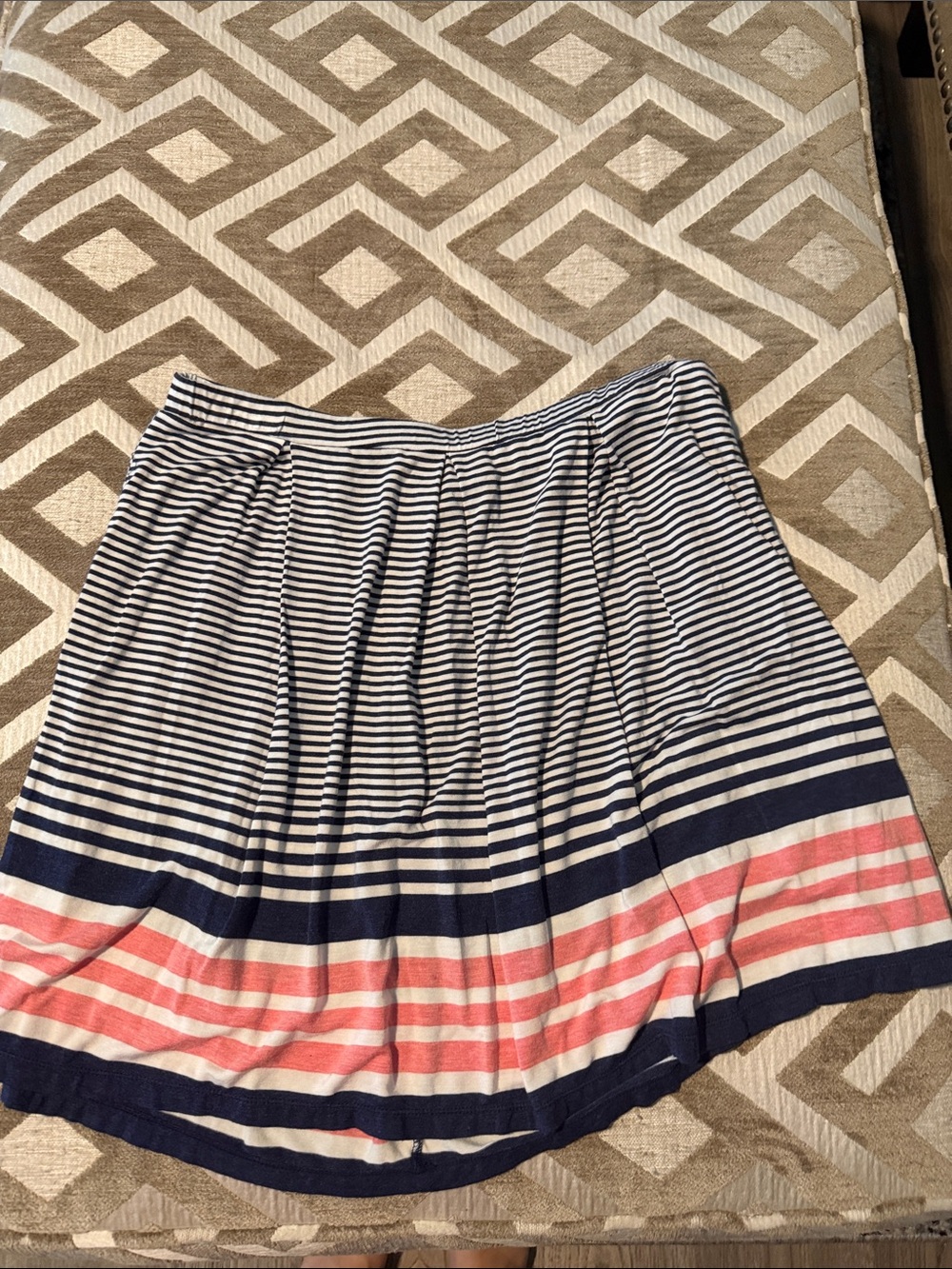 Max Studio Navy, White & Coral Striped Skater Skirt